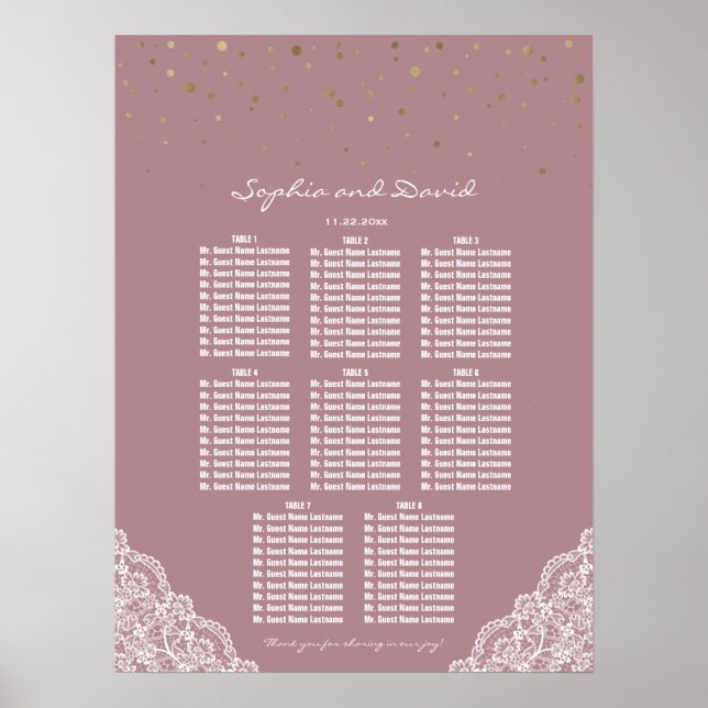 Poster Gráfico Dourado de cadeiras de Rosa de renda Dusty (Frente)