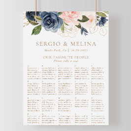 Poster Gráfico Dourado de Casamento Alfabético Azul Cor-d