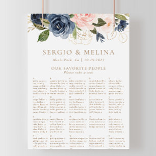 Poster Gráfico Dourado de Casamento Alfabético Azul Cor-d