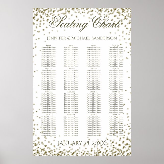 Poster Gráfico Dourado de Casamento Confetti (Frente)
