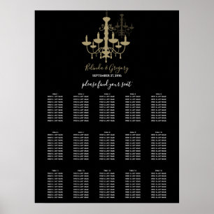 Poster Gráfico Dourado de Casamento de Chandelier Preto