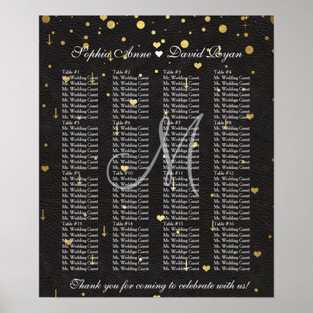 Poster Gráfico Dourado de Casamento de Couro Preto de Con (Frente)