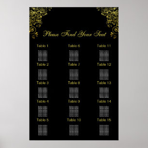 Poster Gráfico Dourado de Casamento de Deco de Arte Preta