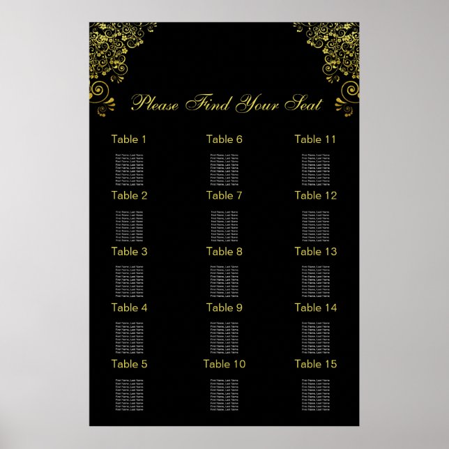 Poster Gráfico Dourado de Casamento de Deco de Arte Preta (Frente)