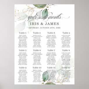 Poster Gráfico Dourado de Casamento de Foliage com Greene