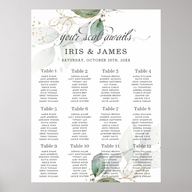 Poster Gráfico Dourado de Casamento de Foliage com Greene (Frente)