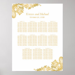 Poster Gráfico Dourado de Casamento de Locais Clássico