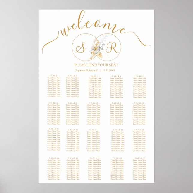 Poster Gráfico Dourado de Casamento de Monograma Elegante (Frente)