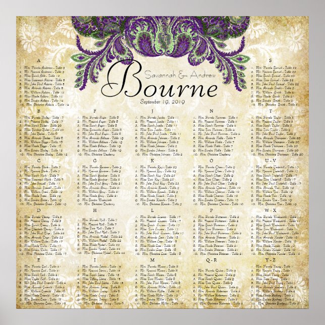 Póster Gráfico Dourado de Casamento de Paisley Peacock (Frente)