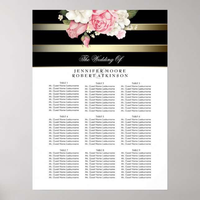 Póster Gráfico Dourado de Casamento Floral de Casamento P (Frente)