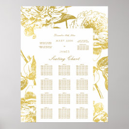 Poster Gráfico Dourado de Casamento Floral Elegante
