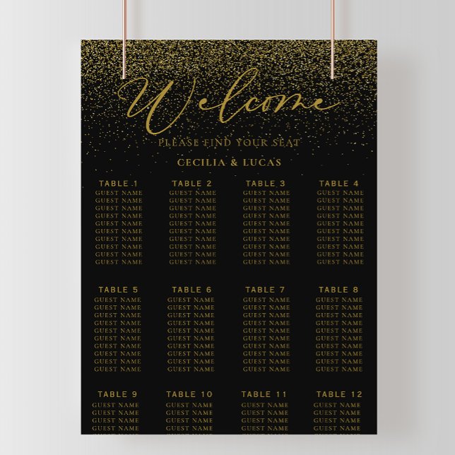 Poster Gráfico Dourado de Casamento Negra Confetti Boho (Criador carregado)