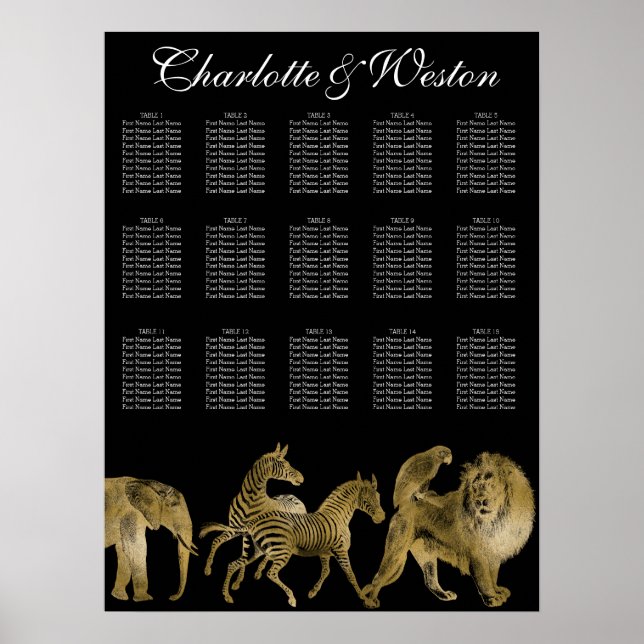 Poster Gráfico Dourado de Casamento Zoológico de Animais  (Frente)