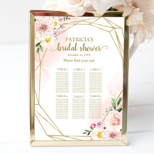 Poster Gráfico Dourado de Chá de panela Floral, Rosa-Blus