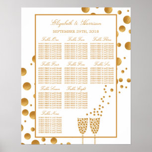 Póster Gráfico Dourado de Seções de Casamento de Bolhas d