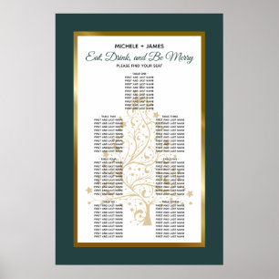 Poster Gráfico Dourado do Casamento no inverno Verde Emer