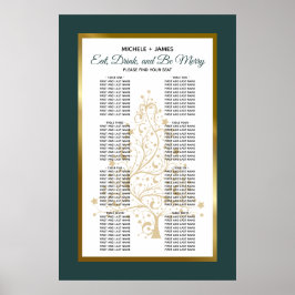 Poster Gráfico Dourado do Casamento no inverno Verde Esme