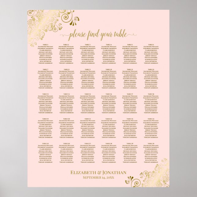 Poster Gráfico Dourado e Cor-de-Rosa 30 Mesa (Frente)