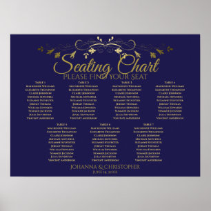 Poster Gráfico Dourado e Marinho Elegante 7 Mesa Casament
