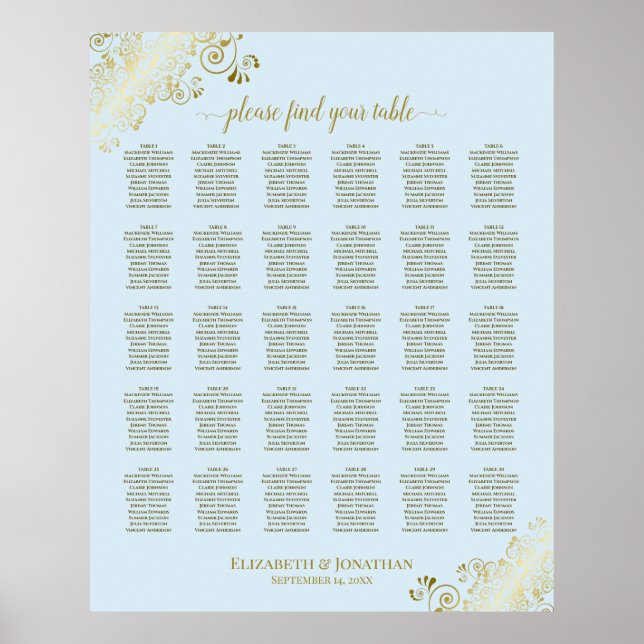 Poster Gráfico Dourado e Pó Azul 30 Mesa (Frente)