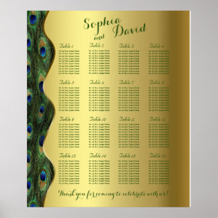 Póster Gráfico Dourado Elegante de Casamento de Peacock