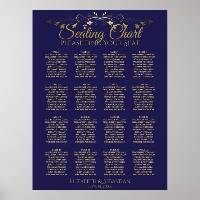 Poster Gráfico Dourado Elegante e Marinho 16 Mesa Casamen (Frente)