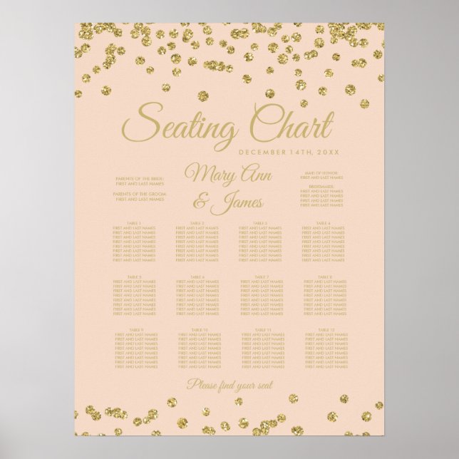 Póster Gráfico Dourado Faux Glitter Confetti Blush (Frente)