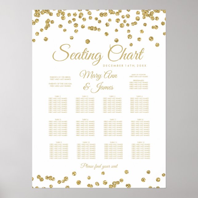 Póster Gráfico Dourado Faux Glitter Confetti Branco (Frente)