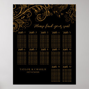 Poster Gráfico Dourado Floral 12 Mesas