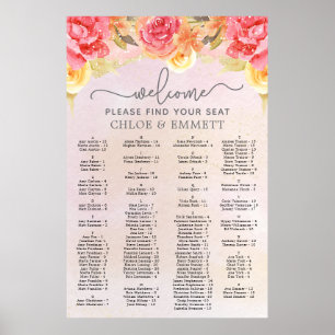 Poster Gráfico Dourado Floral de Casamento Elegante Rosa