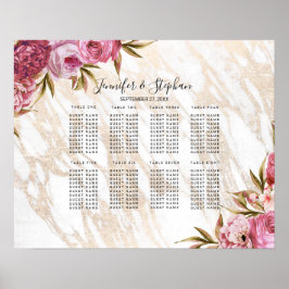 Póster Gráfico Dourado Floral de Mármore Rosa Chic