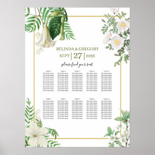 Poster Gráfico Dourado Floral Verde Branco