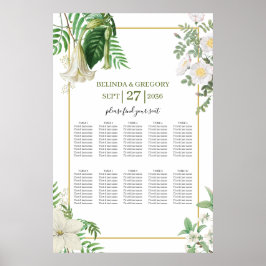Poster Gráfico Dourado Floral Verde Branco