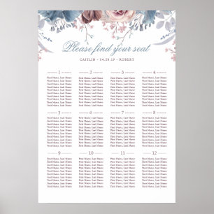Poster Gráfico Dusty Blue e Mauve Wedding Seating