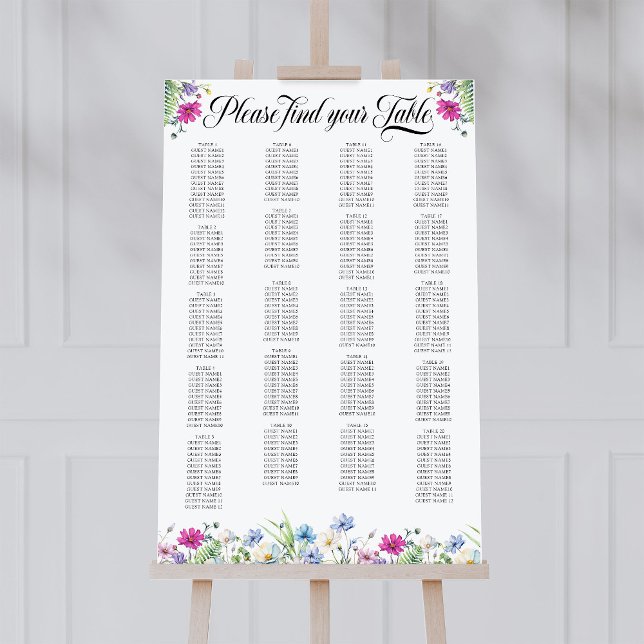 Poster Gráfico flexível de Mesas do Jardim de Flores Selv (Wedding Table Seating Chart from Wildflower Garden Wedding Collection by Darling & May)