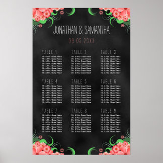 Póster Gráfico Floral 9 Mesa preto e rosa