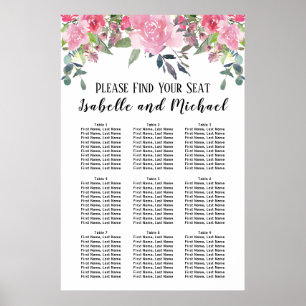 Poster Gráfico Floral 9 Mesas com 9 Cores Aquáticas Rosa