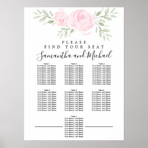 Poster Gráfico Floral de 7 Mesas, cor-de-água rosa