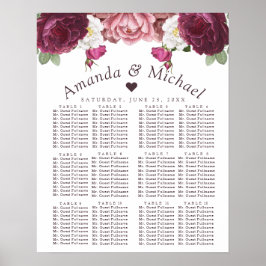 Poster Gráfico Floral de Casamento de Borgonha