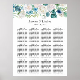 Poster Gráfico Floral de Casamento Floral Branco Verde Az