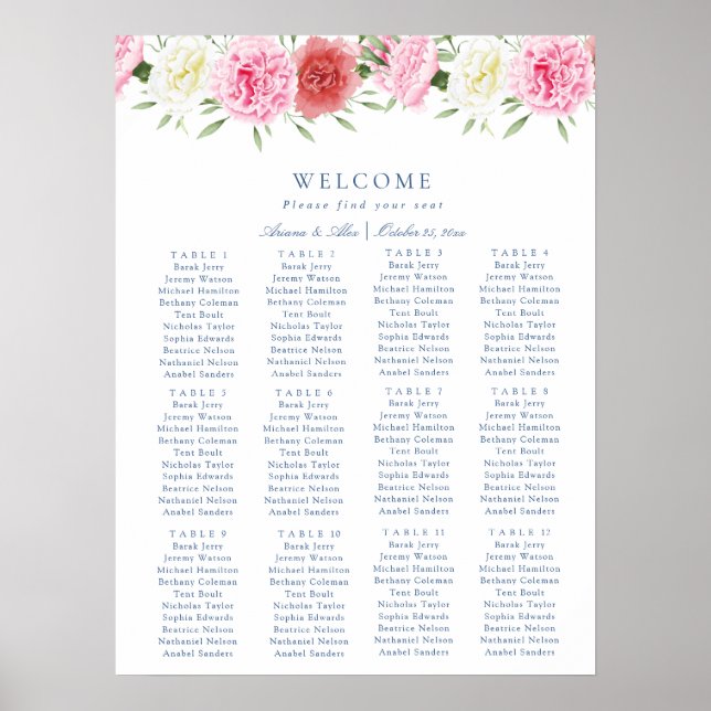 Poster Gráfico Floral Eucalyptus Wedding Seating (Frente)