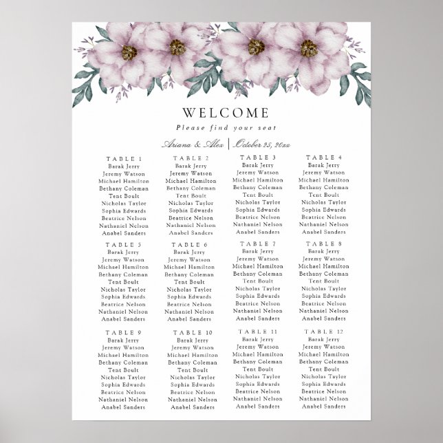 Poster Gráfico Floral Eucalyptus Wedding Seating (Frente)