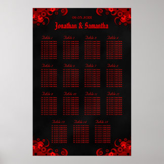 Póster Gráfico Floral Vermelho e Preto 15 Mesas de Casame