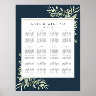 Poster Gráfico Marinho Azul Dourado Casamento Verde