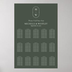 Poster Gráfico Mínimo de Casamento Verde de Moss Monogram