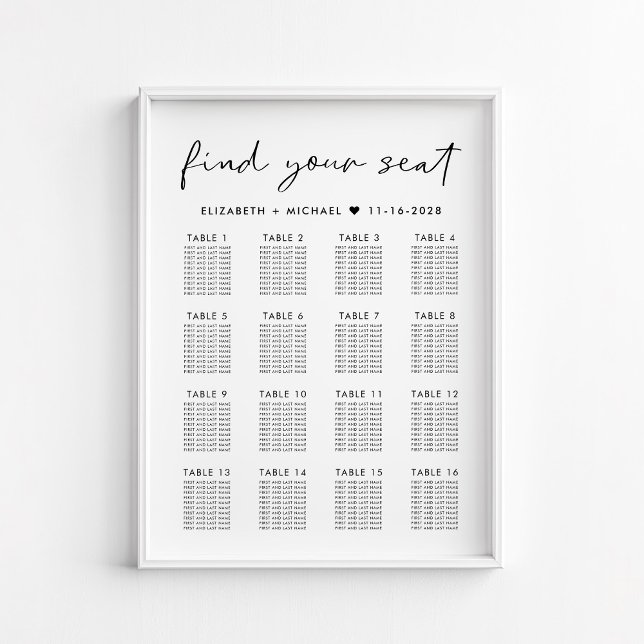 Poster Gráfico moderno de 16 Casamentos de Mesas (Criador carregado)