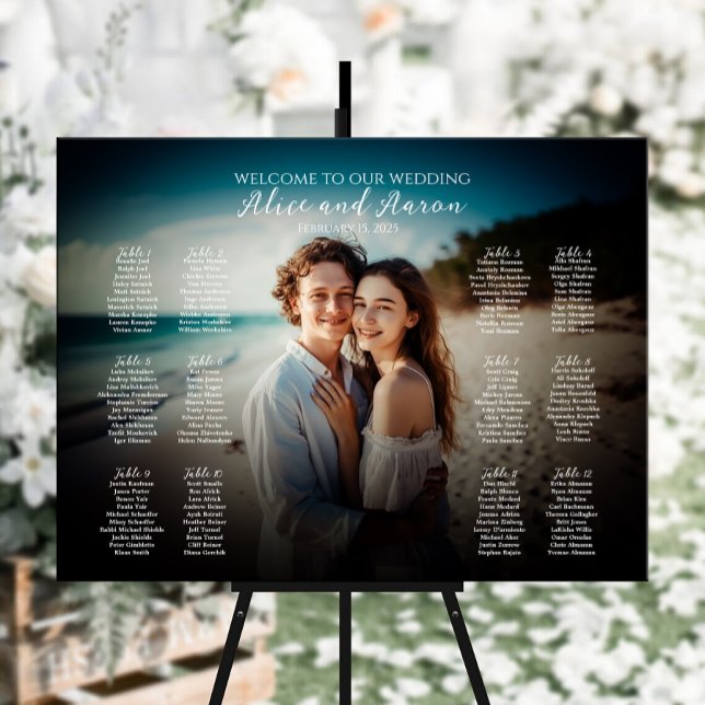 Poster Gráfico moderno de assentos de casamento com foto (Criador carregado)