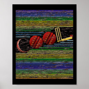 Poster Gráfico Retro de Críquete Legal com Toco de Madeir