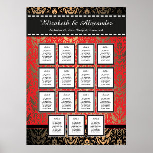Póster Gráfico Rich Red Casamento tema damasco 15 Mesa