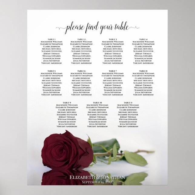 Poster Gráfico Romântico de Assentos de Mesa Rosa 11 (Frente)